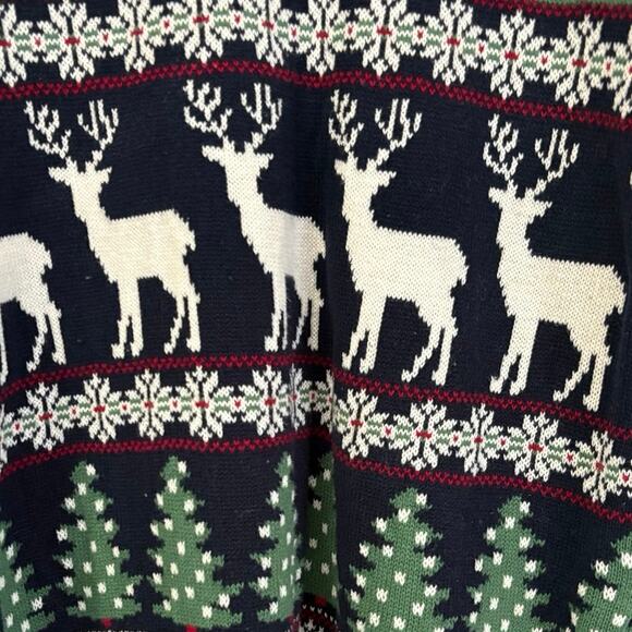 Aspen Fair Isle Christmas Sweater Deer Snowflake Trees Navy Green Size Small - Picture 3 of 8